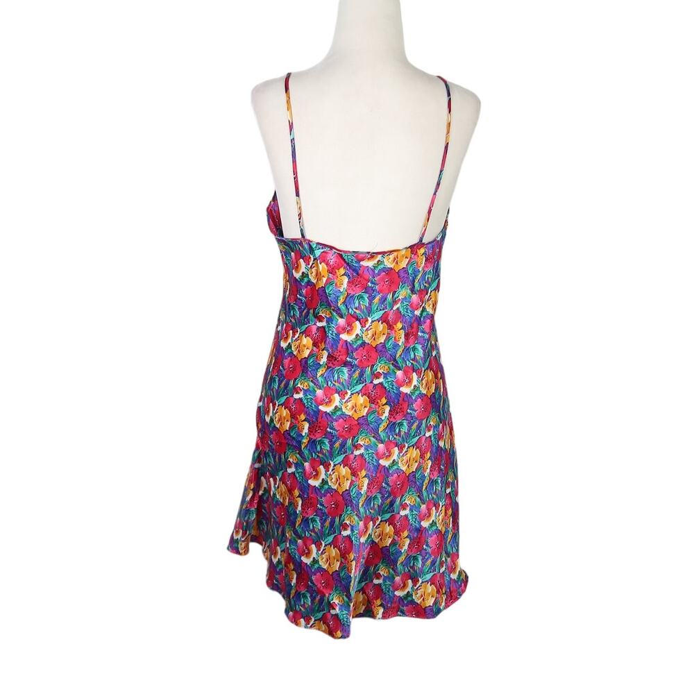 Vintage 90s pink multicolor floral print satin mini slip dress M - Picture 4 of 5